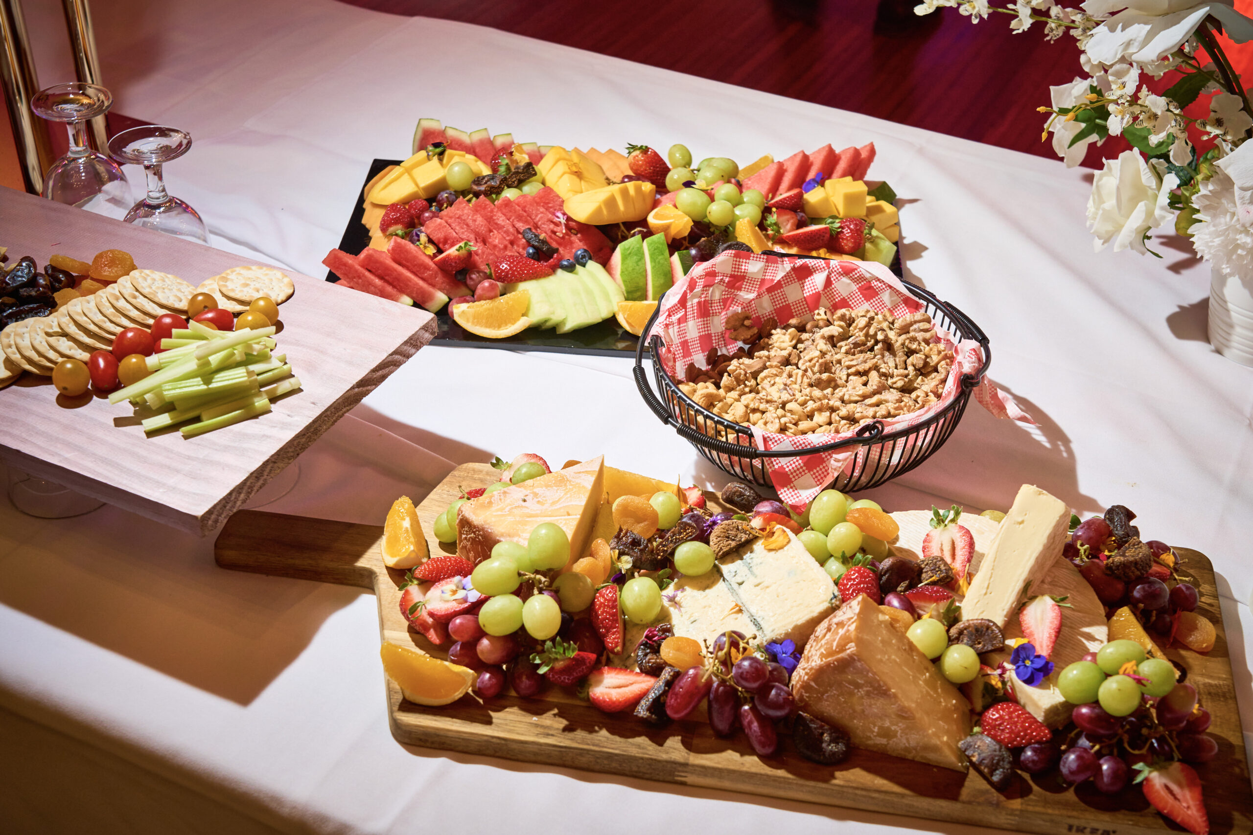 Cheese table, fruits table and all to eat wonderful